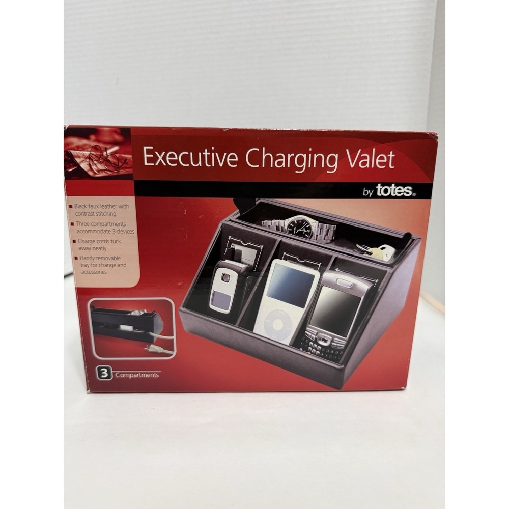 Totes Black Leatherette‎ Charger Valet 3 W/Compartments - New